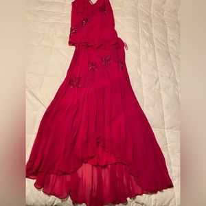 Metaphor fuchsia beaded top and skirt, full length maxi, formal